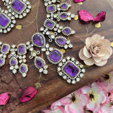 Premium Purple Victorian Diamond Short Pendant Neckpiece - VV1363